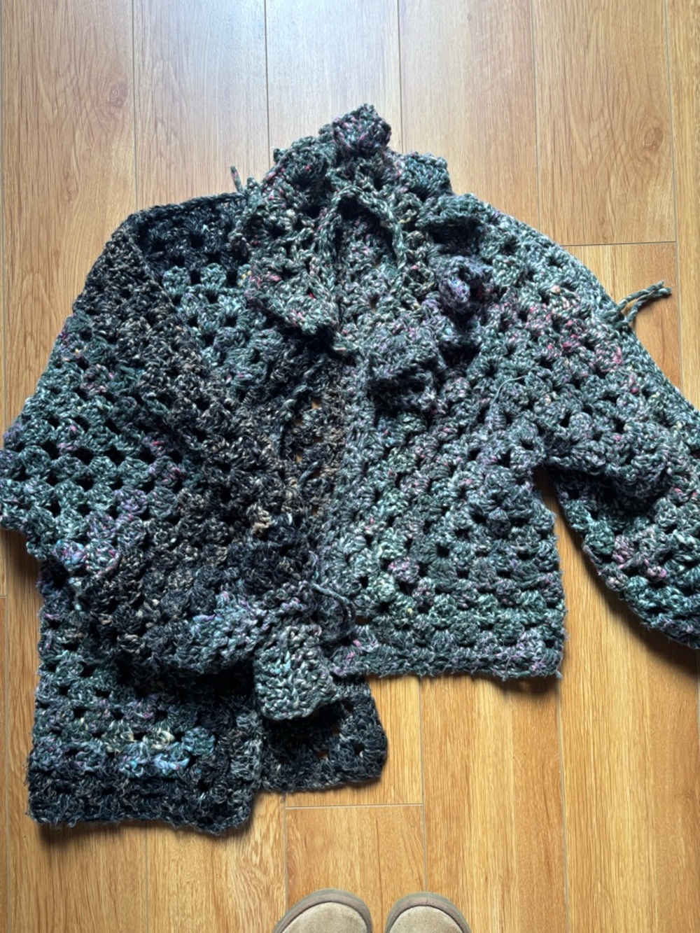 Handmade Chunky Crochet Cardigan in Forest Green and Black